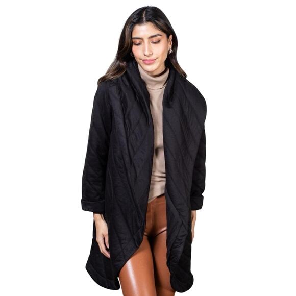 Steve Madden Black Quilted Shawl Collar Open Front Jacket XL NWT - Picture 2 of 7